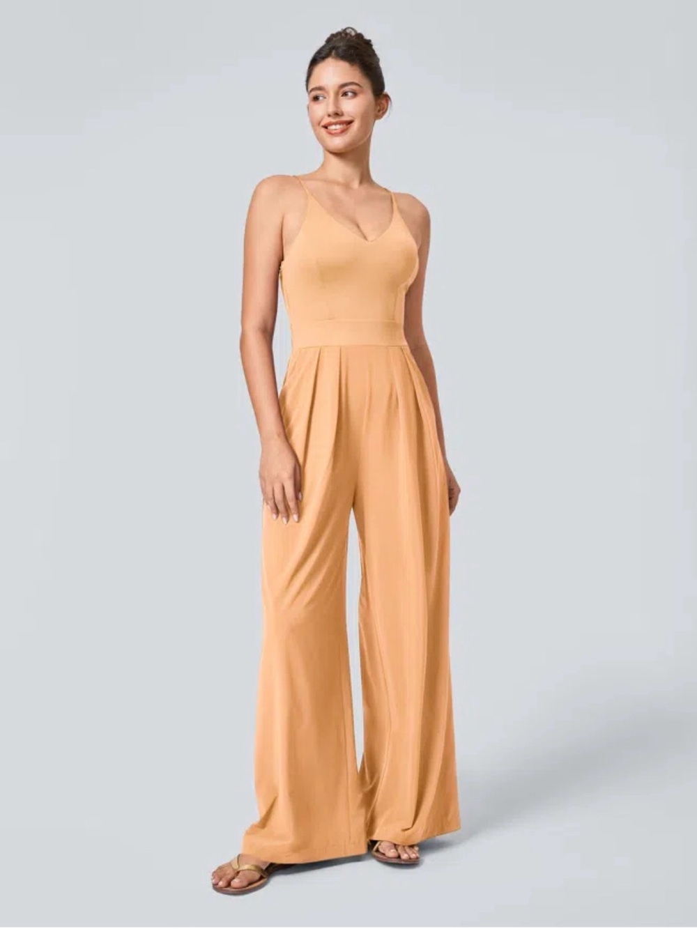 Halara Breezeful Backless Wide Leg Jumpsuit Peach Orange XL Tall NWT